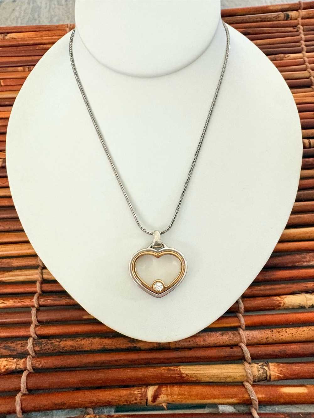 Brighton Two-Tone Heart Pendant Necklace with Clear Stone 16”-18”